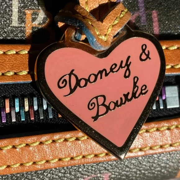 Vintage Y2K Dooney & Bourke Rainbow Monogram Mini Bowler Handbag w/ Heart Charm - Picture 4 of 17